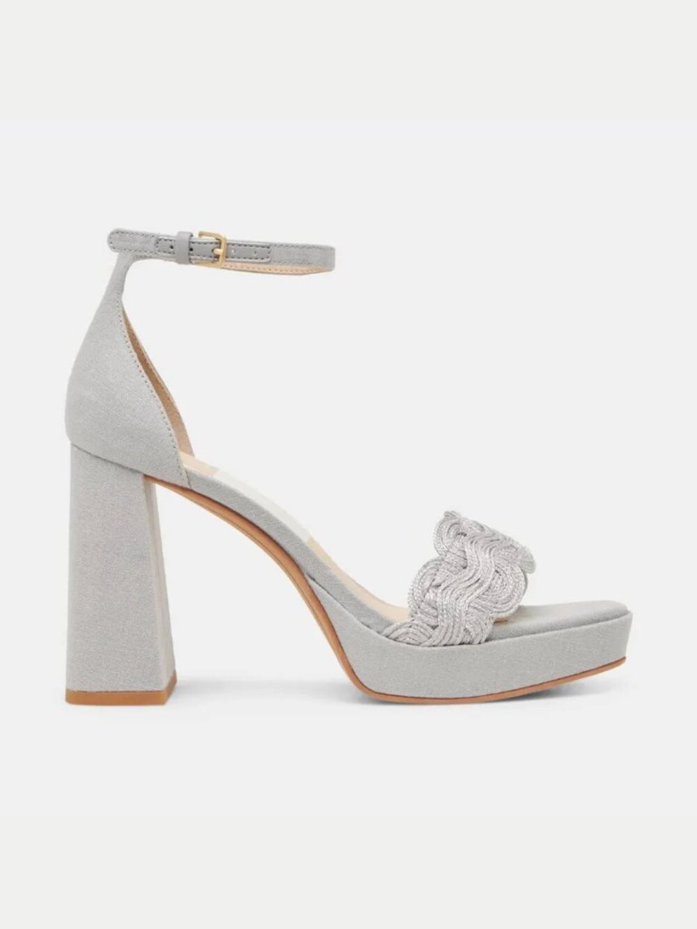 Dolce Vita Peltin Platform Heels Silver Grey Woven Raffia